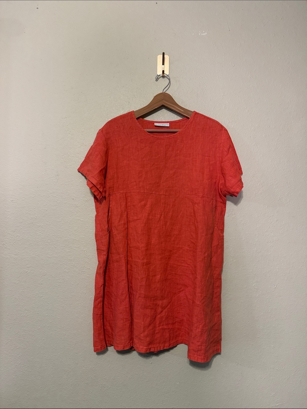 Bryn Walker Orange Short Sleeve Linen Lagenlook Dress Size Small